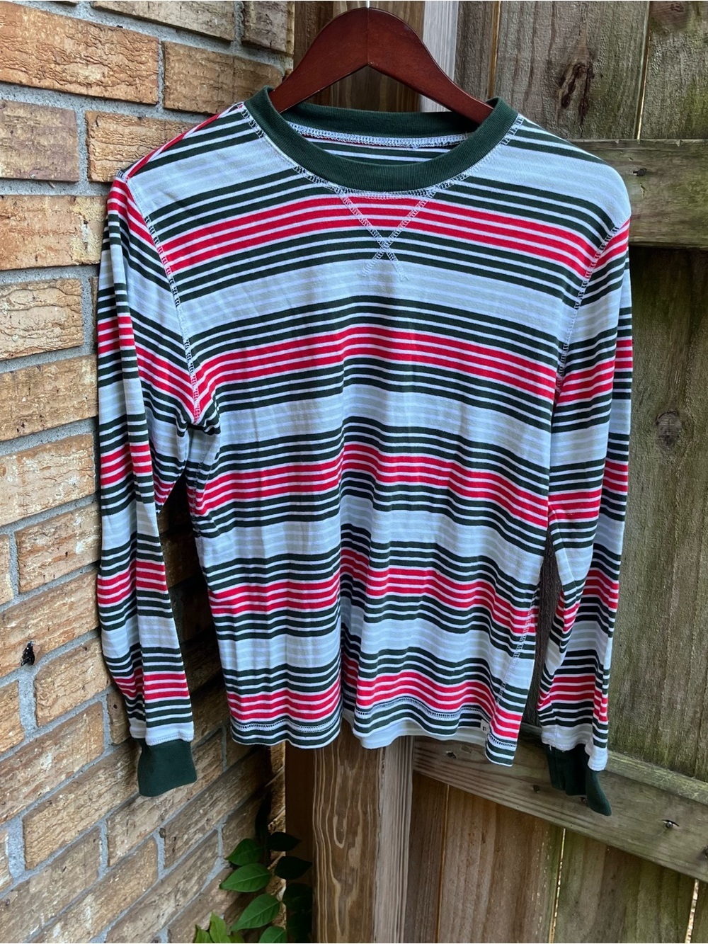 Pact Women's Long-Sleeve Striped Pajama Top in Red & Green 100% Organic Cotton